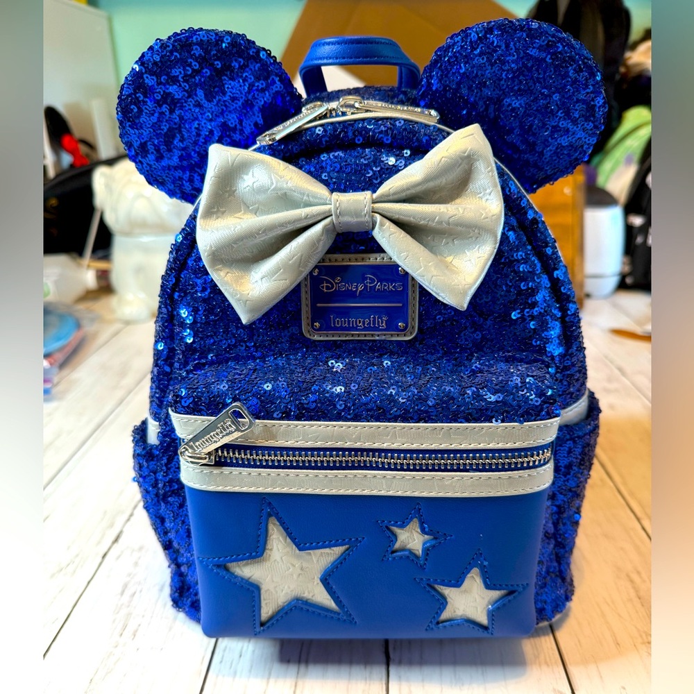 Disney Parks Wish Loungefly Blue sequin Mini Backpack Stars Wishes come true New